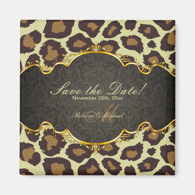 Elegant Damask Leopard Save the Date  Magnets (Front)