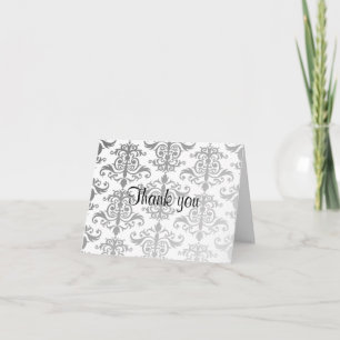 Elegant damask light grey wedding thank you card