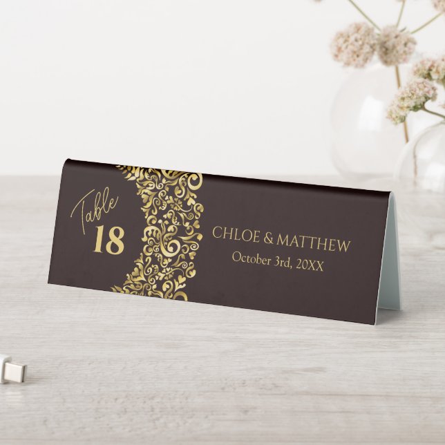 Elegant Damask  Maroon Wedding Table Number card (In SItu (Table))
