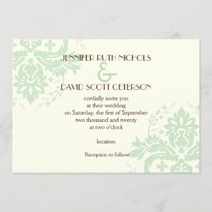 Elegant damask mint green, ivory wedding invitation