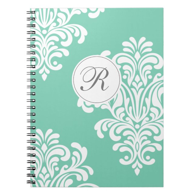 Elegant Damask Monogram Notebook (Front)