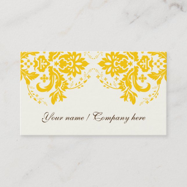Elegant damask motif yellow ivory business card (Front)