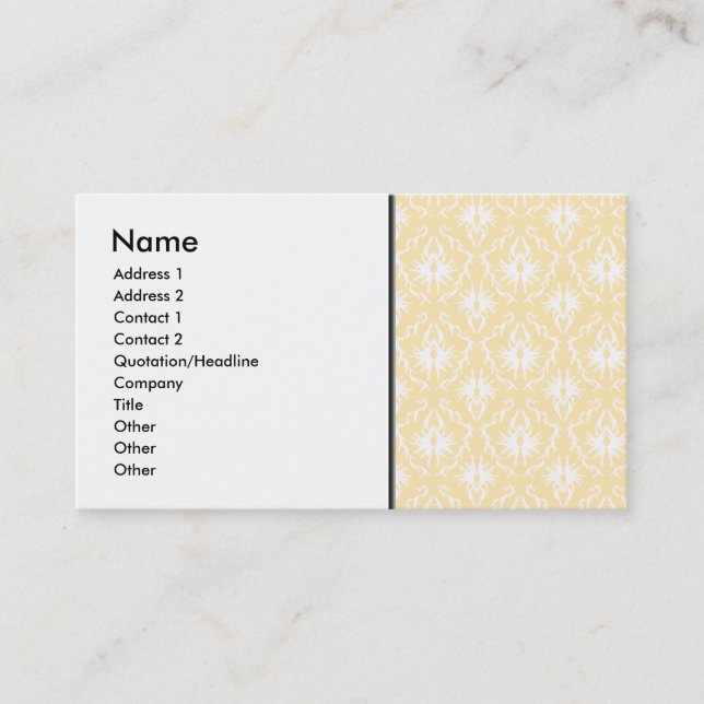 Elegant damask pattern. Light gold colour. Business Card (Front)