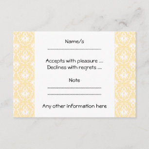 Elegant damask pattern. Light gold colour. RSVP Card