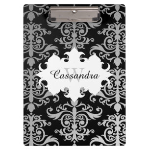Elegant damask pattern monogram clipboard