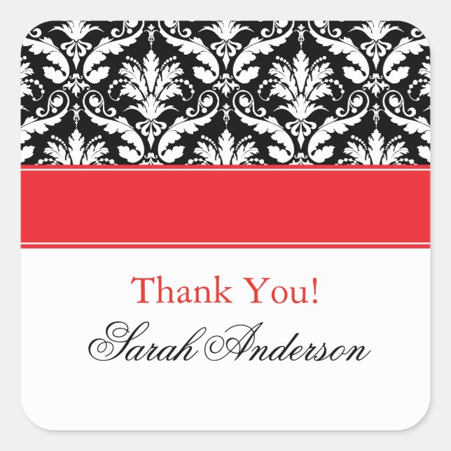 Elegant Damask Pattern Personalised Square Sticker (Front)