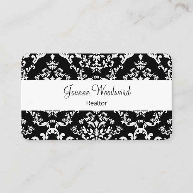 Elegant Damask Pattern Realtor Theme Business Card (Front)