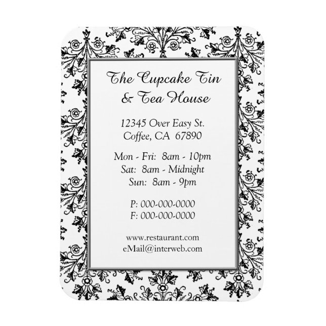 Elegant Damask Pattern Restaurant Custom Magnet (Vertical)