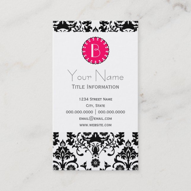 Elegant Damask Pattern with Monogram Business Card (Front)