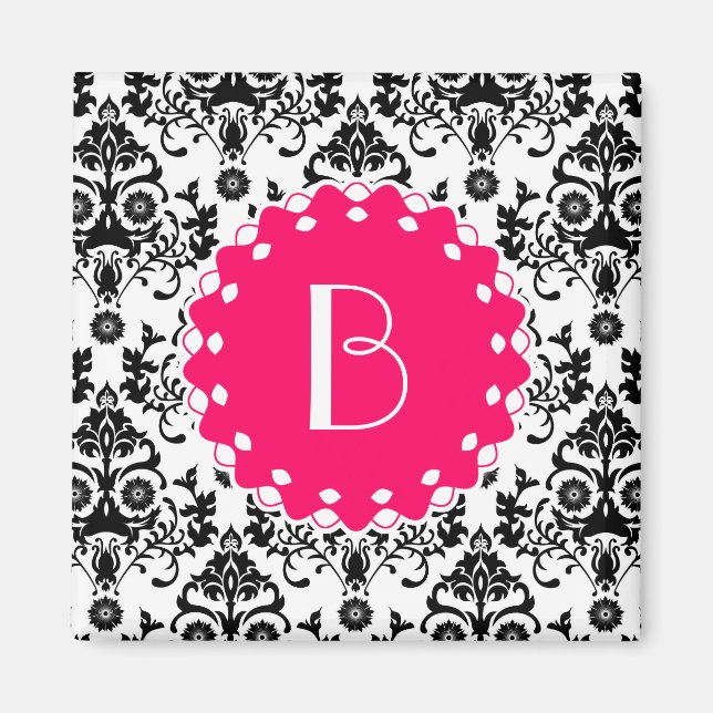 Elegant Damask Pattern with Monogram Magnet (Front)