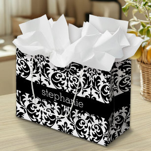 Elegant Damask Patterns with Black and White Large Gift Bag