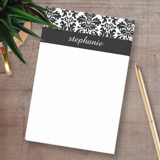 Elegant Damask Patterns with Black and White Post-it Notes (Personalized Post-it Notes - add your name and other social media contact information)