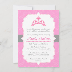 Elegant Damask, Princess Crown, Girl Baby Shower Invitation