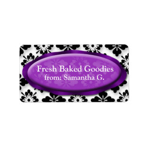 Elegant Damask Purple Baking Labels