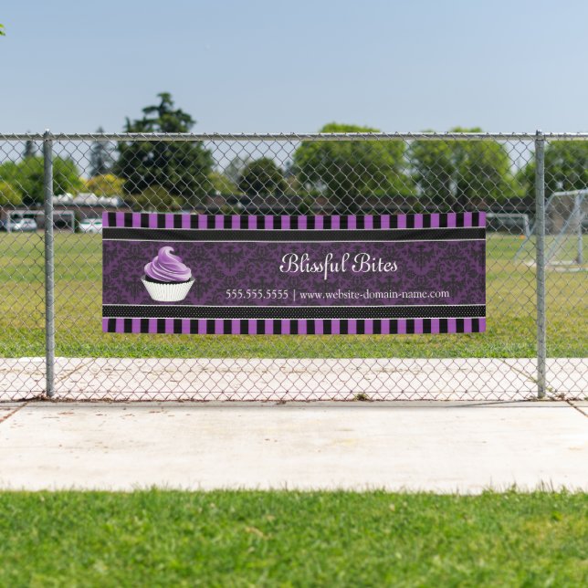 Elegant Damask Purple Cupcake Bakery Banner (Insitu)