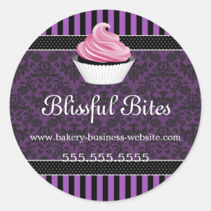 Elegant Damask Purple Cupcake Bakery Box Seals