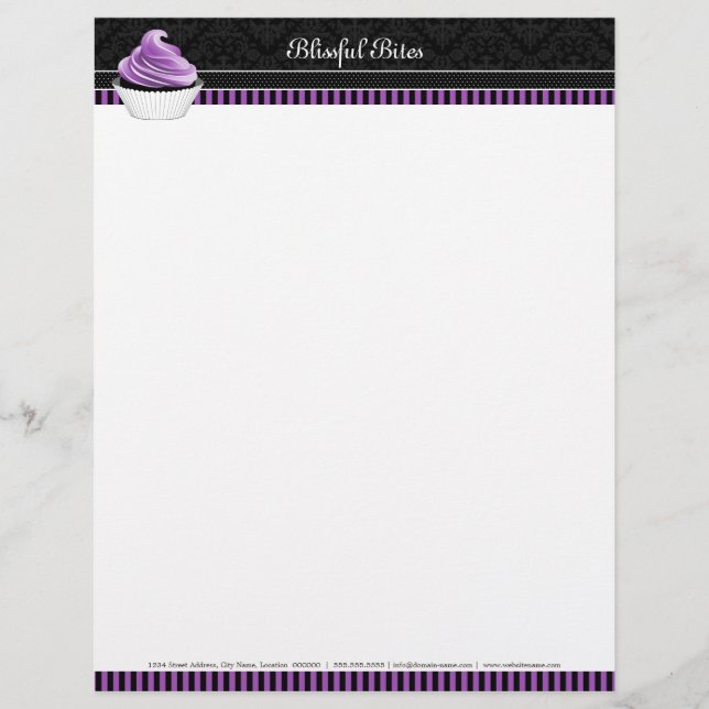 Elegant Damask Purple Cupcake Bakery Flyer (Front)