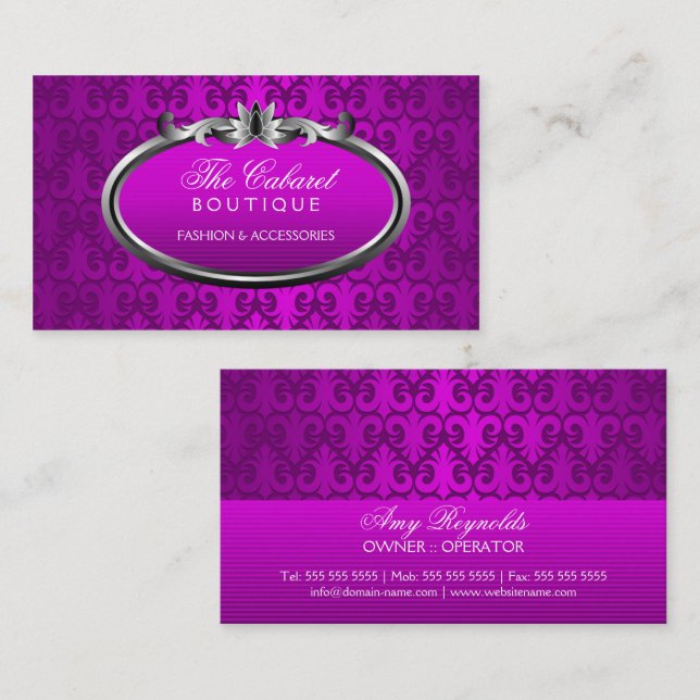 Elegant Damask Purple Silver Shimmer Business Card (Front/Back)