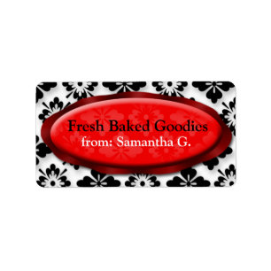 Elegant Damask Red Baking Labels