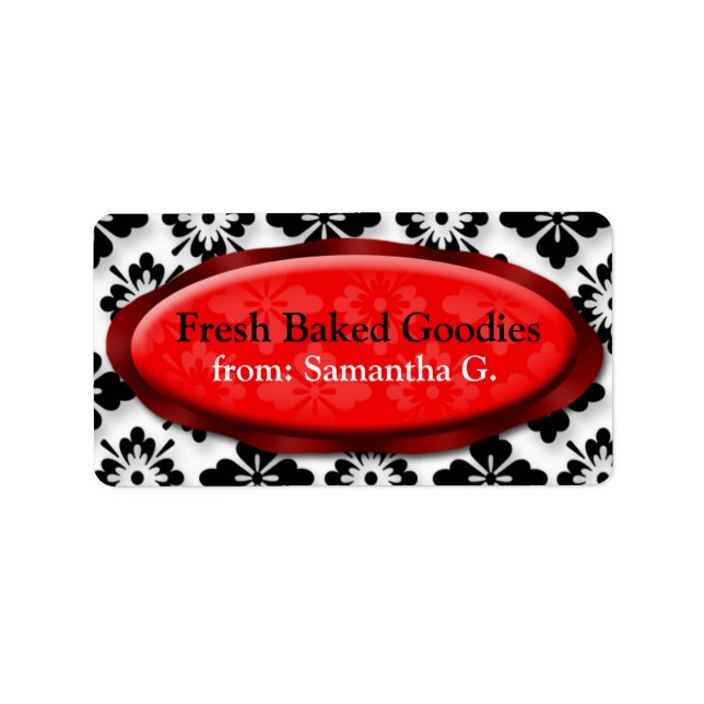 Elegant Damask Red Baking Labels (Front)
