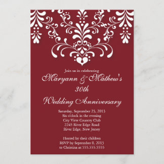 Elegant Damask Red Wedding Anniversary Invitation