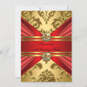 Elegant Damask Regal Red Gold Floral Birthday 2 Invitation