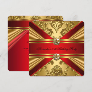 Elegant Damask Regal Red Gold Floral Birthday 5 Invitation
