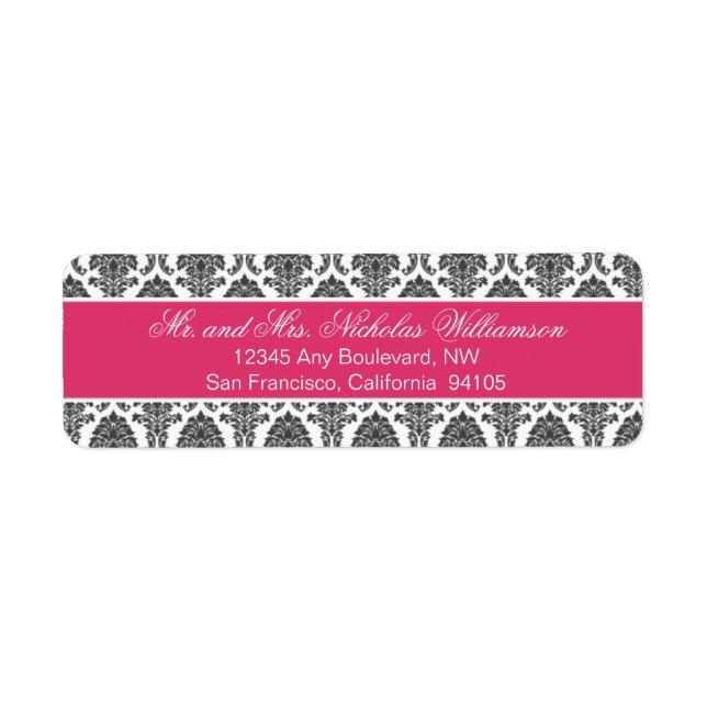 Elegant Damask Return Address Label (fuchsia) (Front)