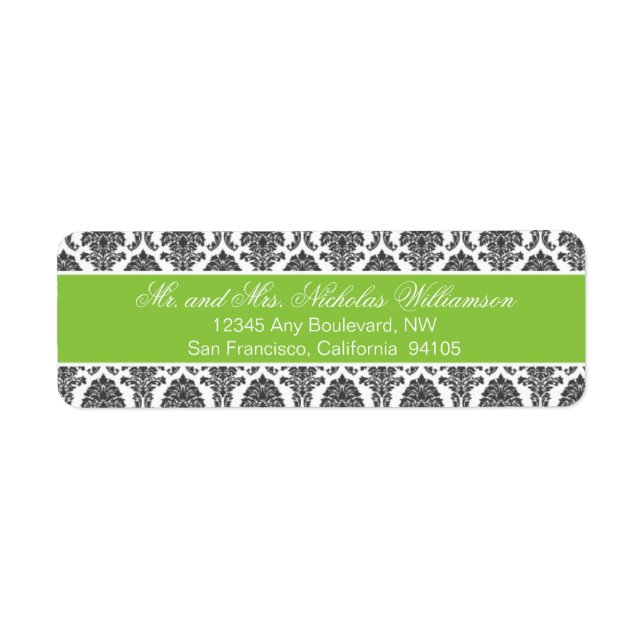 Elegant Damask Return Address Label (green apple) (Front)