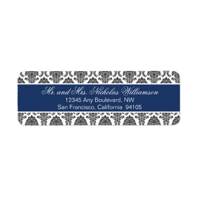 Elegant Damask Return Address Label (navy) (Front)