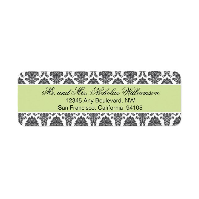Elegant Damask Return Address Label (sage) (Front)