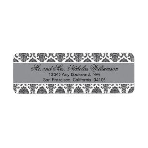 Elegant Damask Return Address Label (silver)