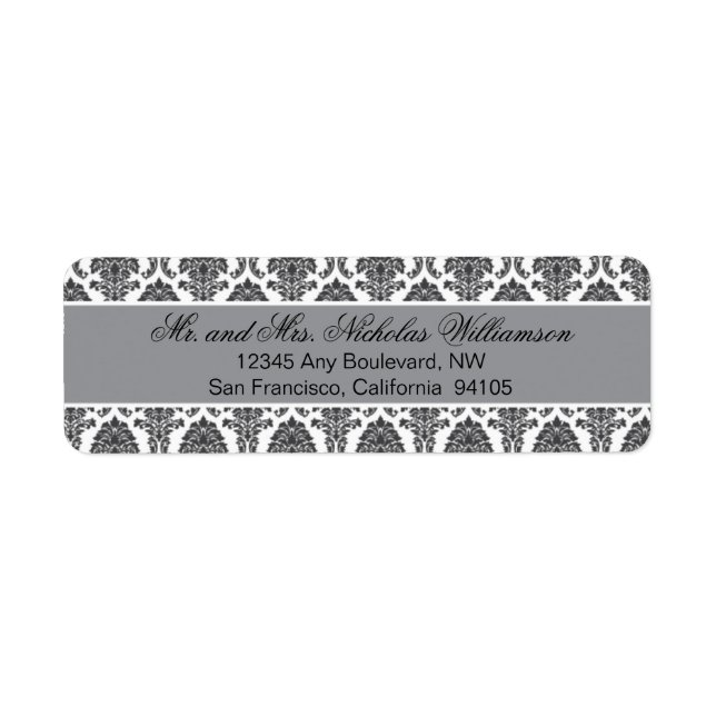 Elegant Damask Return Address Label (silver) (Front)