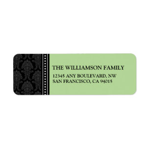 Elegant Damask Return Address Labels (black/sage)
