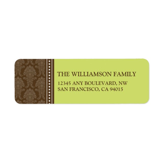 Elegant Damask Return Address Labels (lime) (Front)