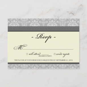 Elegant Damask RSVP Card (silver/cream)