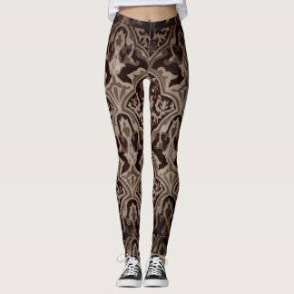 Elegant Damask sepia pattern Leggings