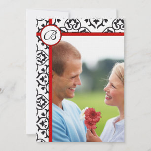 Elegant Damask Side Borders Red Trim Wedding Invitation