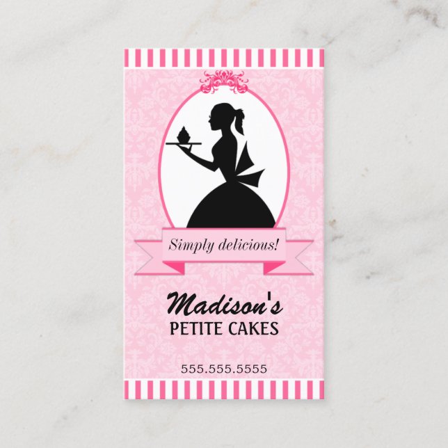 Elegant Damask Silhouette Cupcake Business Card (Front)
