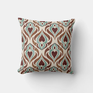 Elegant damask style - teal & brown color cushion