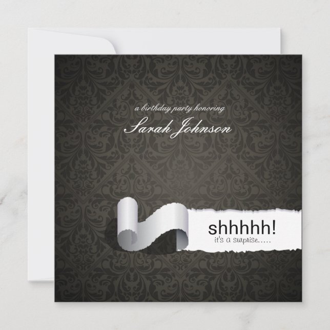 Elegant Damask Surprise Birthday Party Invitation (Front)