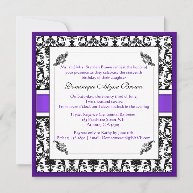 Elegant Damask Swirl Invite [Purple] (Front)
