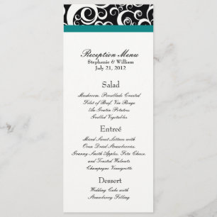 Elegant Damask Swirls Reception Menu in Teal