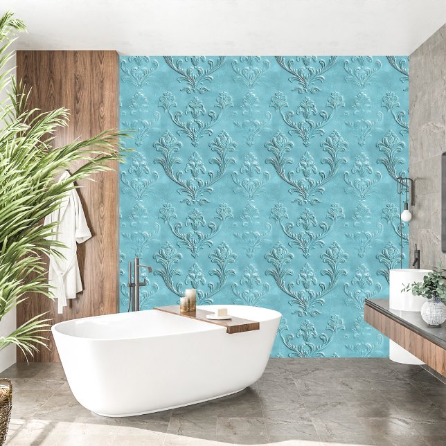 Elegant Damask Turquoise Baroque  Wallpaper (Elegant Damask Turquoise Baroque Wallpaper)