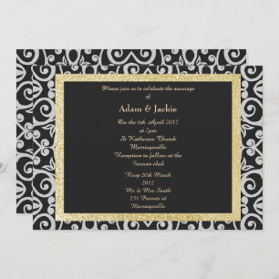 ELEGANT Damask WEDDING BLACK SILVER MODERN Invitation