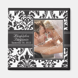 Elegant Damask Wedding Favour Magnet: black/white Magnet