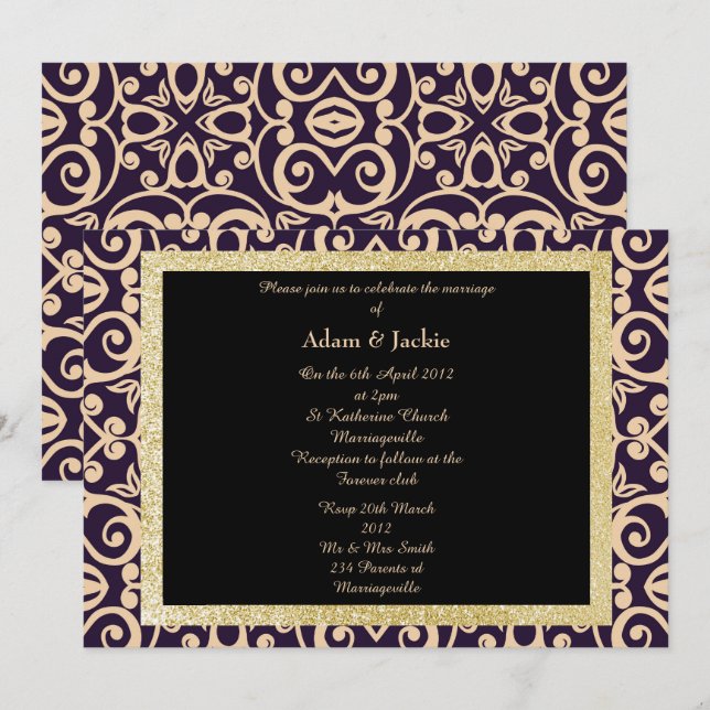 ELEGANT Damask WEDDING Invitation (Front/Back)