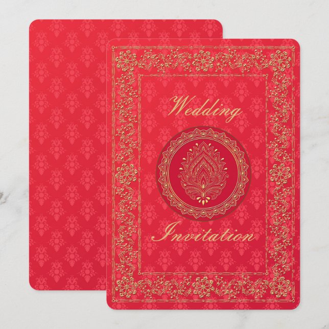 Elegant Damask Wedding - Invitation Card (Front/Back)