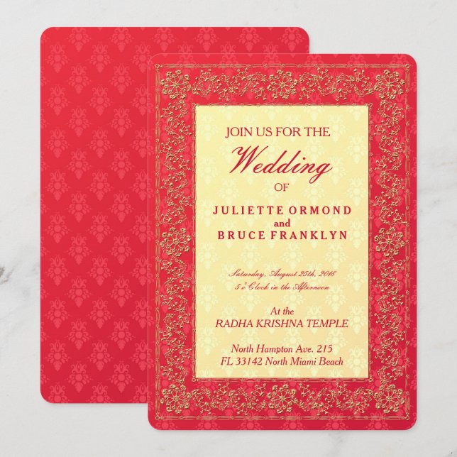 Elegant Damask Wedding - Invitation Card (Front/Back)