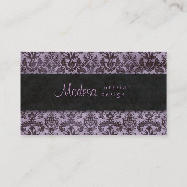 Elegant Damask Wedding Real Estate Agent Business Card (Front)